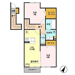 キャトルセゾン伊藤　I 2階2LDKの間取り