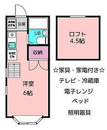 コスモハイツ 2階ワンルームの間取り