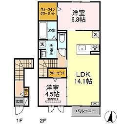JR東海道本線 西岐阜駅 徒歩17分の賃貸アパート 2階2LDKの間取り