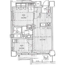 リュエル川崎パラッツオ 2階2LDKの間取り