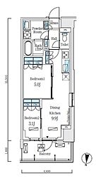 東京メトロ南北線 志茂駅 徒歩8分の賃貸マンション 4階2DKの間取り