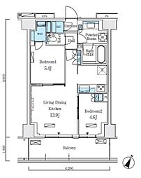 東京メトロ南北線 志茂駅 徒歩8分の賃貸マンション 5階2LDKの間取り