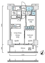 東京メトロ南北線 志茂駅 徒歩8分の賃貸マンション 4階2LDKの間取り