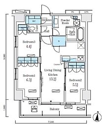東京メトロ南北線 志茂駅 徒歩8分の賃貸マンション 9階3LDKの間取り