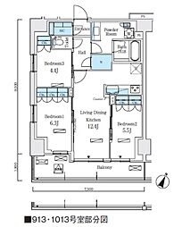 東京メトロ南北線 志茂駅 徒歩8分の賃貸マンション 9階3LDKの間取り