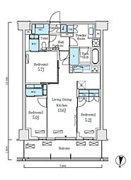 東京メトロ南北線 志茂駅 徒歩8分の賃貸マンション 9階3LDKの間取り
