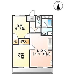 JR武豊線 亀崎駅 徒歩33分の賃貸アパート 1階2LDKの間取り