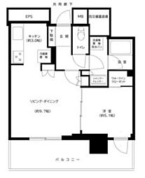 大宮スカイ＆スクエア　ザ・レジデンス 2階1LDKの間取り