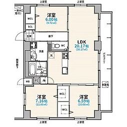 JR東海道本線 名古屋駅 徒歩7分の賃貸マンション 13階3LDKの間取り