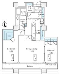 東京メトロ有楽町線 月島駅 徒歩6分の賃貸マンション 17階2LDKの間取り