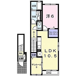 JR横浜線 淵野辺駅 バス12分 桜台2丁目下車 徒歩2分の賃貸アパート 2階1LDKの間取り