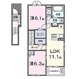 エル・ソラーレI 2階2LDKの間取り
