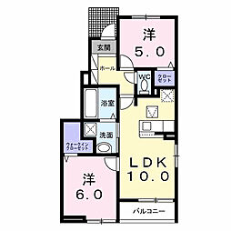 モルト・フェリーチェＢ 1階2LDKの間取り