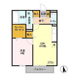 ヴィルヌーブ 2階1LDKの間取り