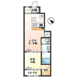 東武東上線 若葉駅 徒歩14分の賃貸アパート 1階1LDKの間取り