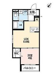 JR川越線 川越駅 徒歩10分の賃貸アパート 1階1LDKの間取り