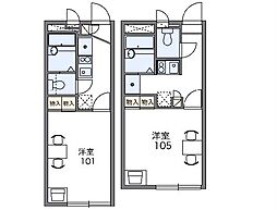 レオパレスＲＡＦＦＩＮＥ 2階1Kの間取り