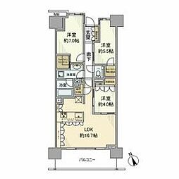 都営三田線 新板橋駅 徒歩9分の賃貸マンション 11階3LDKの間取り