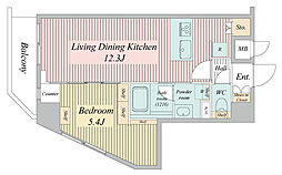 京成押上線 京成曳舟駅 徒歩3分の賃貸マンション 6階1LDKの間取り