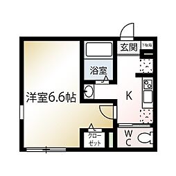 MQuarto若葉I 3階1Kの間取り