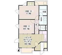 エクセル米喜（池上） 2階2LDKの間取り