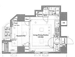 JR中央線 三鷹駅 徒歩8分の賃貸マンション 11階1LDKの間取り