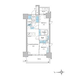 都営大江戸線 門前仲町駅 徒歩9分の賃貸マンション 15階2LDKの間取り