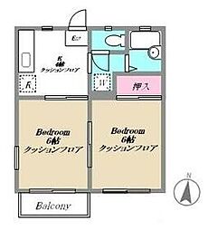 京急本線 屏風浦駅 徒歩17分の賃貸アパート 2階2Kの間取り