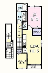 ベルデ 2階1LDKの間取り
