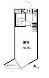 東急東横線 中目黒駅 徒歩15分の賃貸マンション 2階ワンルームの間取り