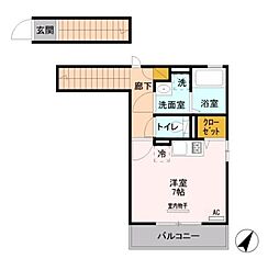 小田急小田原線 成城学園前駅 徒歩15分の賃貸アパート 2階ワンルームの間取り