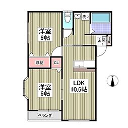 JR高崎線 神保原駅 10.5kmの賃貸アパート 2階2LDKの間取り