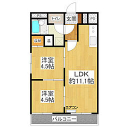 モンシェリーデンスクマモト 2階2LDKの間取り