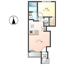ロンサールIII 1階1LDKの間取り