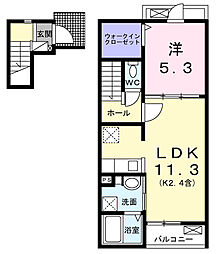 アルドーレ 2階1LDKの間取り