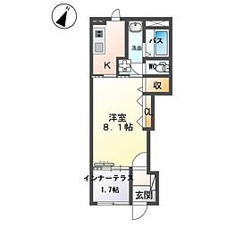 クレシア千草 1Kの間取図画像