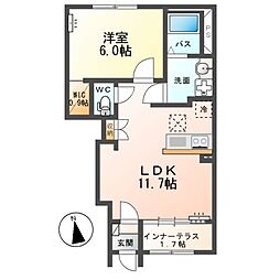 湘南新宿ライン宇須 古河駅 4.3kmの賃貸アパート 1階1LDKの間取り