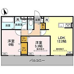 (仮称)D-ROOM飯塚町 1階2LDKの間取り