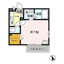 カメリア 2階1Kの間取り