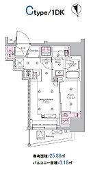 都営三田線 新板橋駅 徒歩2分の賃貸マンション 6階1DKの間取り