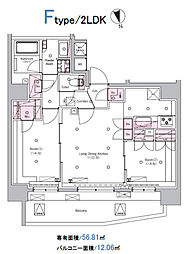 都営三田線 新板橋駅 徒歩2分の賃貸マンション 10階2LDKの間取り