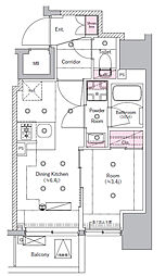 都営三田線 新板橋駅 徒歩2分の賃貸マンション 6階1DKの間取り