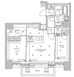 都営三田線 新板橋駅 徒歩2分の賃貸マンション 12階2LDKの間取り