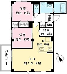 東急大井町線 尾山台駅 徒歩7分の賃貸マンション 2階2LDKの間取り