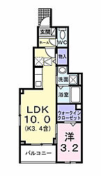 花水木 1階1LDKの間取り