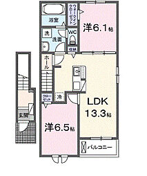 東武東上線 小川町駅 徒歩21分の賃貸アパート 2階2LDKの間取り