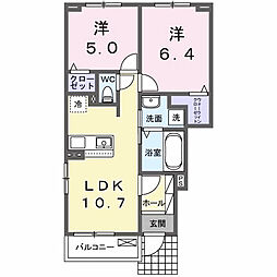 ヒカルサ伊勢崎II 1階2LDKの間取り