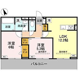 (仮称)D-ROOM浜尻町PJ 1階2LDKの間取り