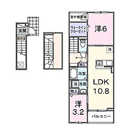 サニーコート伏見 3階2LDKの間取り