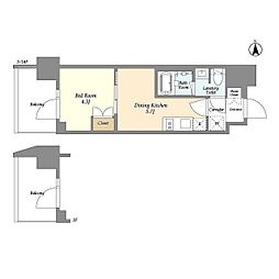 東京メトロ銀座線 稲荷町駅 徒歩7分の賃貸マンション 7階1DKの間取り